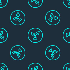 Green line Plant based icon isolated seamless pattern on blue background. Vector