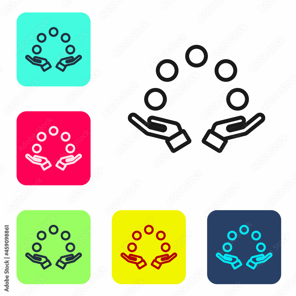 Poster black line juggling ball icon isolated on white background. set icons in color square buttons. vecto