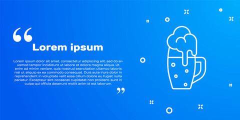 White line Glass of beer icon isolated on blue background. Vector