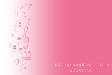 Abstract music notes isolated on pink gradient background, vector iilustration of international music day event