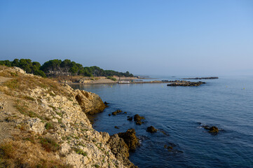 L'Escala catalonia Spain  July 22 2019 panorama rocky outcrop leading to empuries