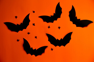 Fototapeta premium Paper Halloween decorations. The concept of Halloween. Flat lay, top view