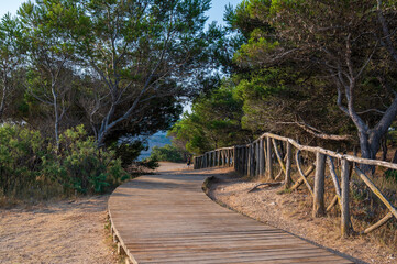 Fototapeta na wymiar L'Escala catalonia Spain July 22 2019 beach side boardwalk between Empuries and L'Escala