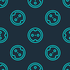 Green line Electrical outlet icon isolated seamless pattern on blue background. Power socket. Rosette symbol. Vector