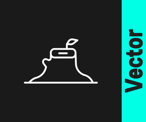 White line Tree stump icon isolated on black background. Vector