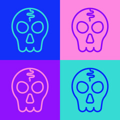 Pop art line Skull icon isolated on color background. Happy Halloween party. Vector