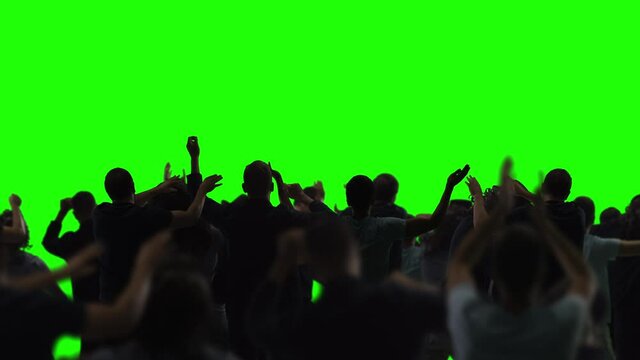 4K Crowd of fans dancing on green screen. 