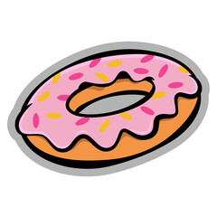 Cartoon illustration of donuts with doodles style, best for sticker, decoration, and logo of fast food restaurant