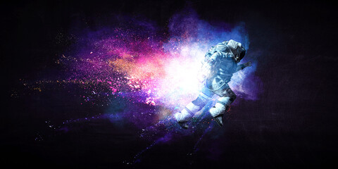 Astronaut at spacewalk . Mixed media