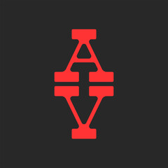 Two letters A and V logo combination, creative initials AV or VA pop art monogram, red color emblem.