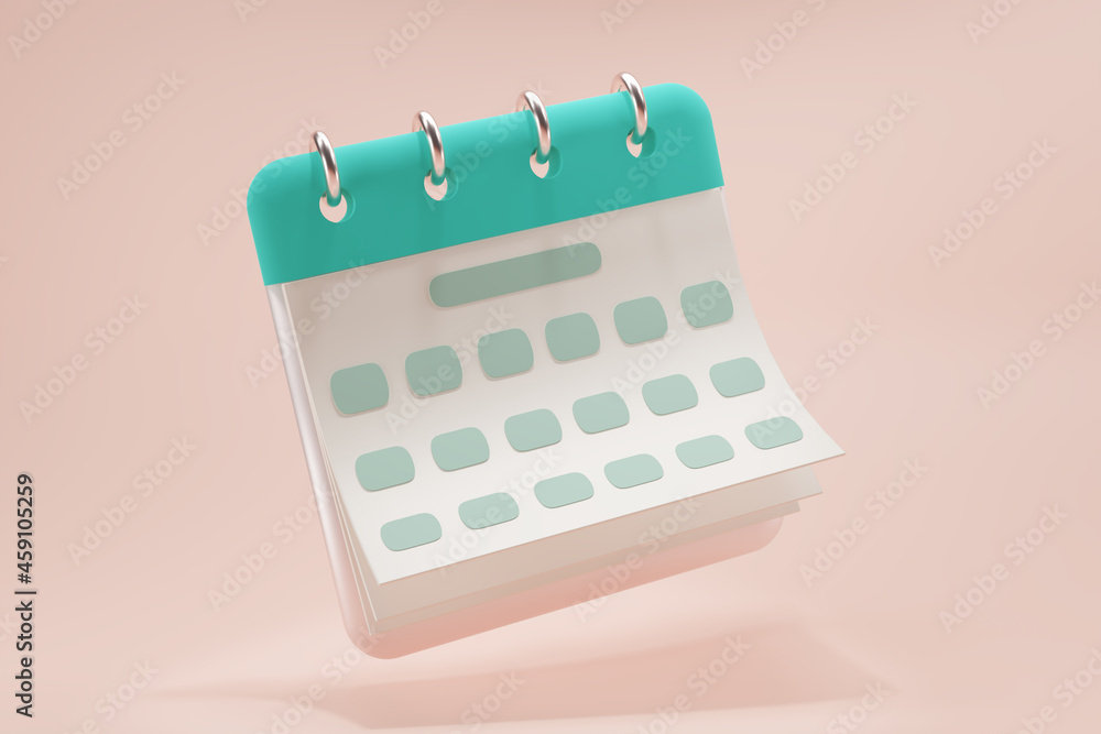 Poster 3d render minimal green note icons isolate on soft pink background. blank paper calendar icons. cale