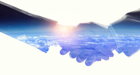 Partnership concept. Image of handshake . Mixed media