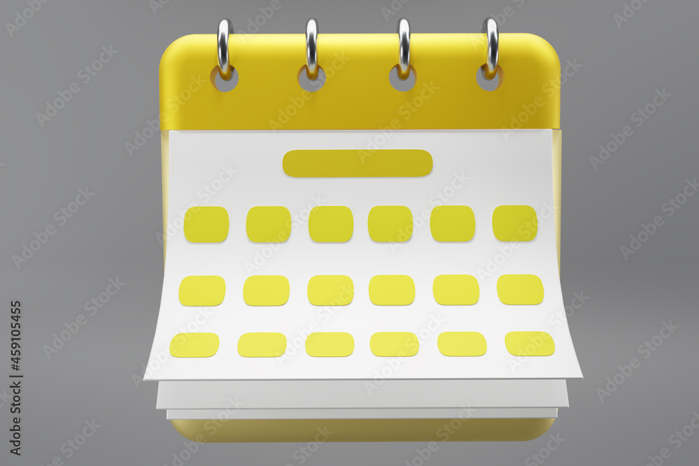 Poster 3d render minimal yellow note icons isolate on gray background. blank paper calendar icons. calendar