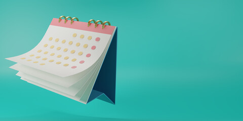 3D render minimal pink note icons isolate on blue background with space for texts. Blank paper calendar icons. Copy space.  Calendar date icon . 3D rendering illustration.