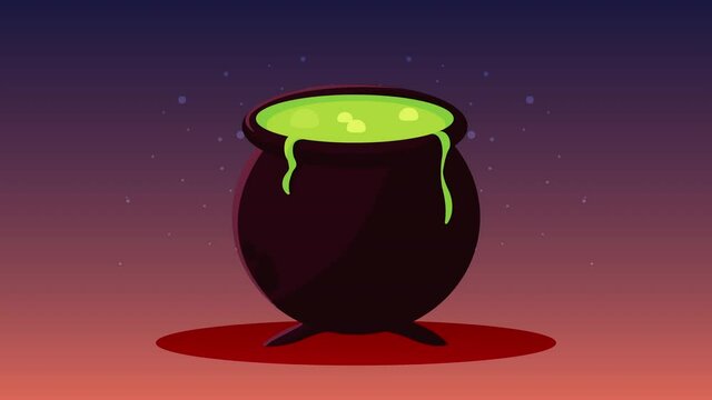 happy halloween animation with witch cauldron