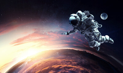 Astronaut at spacewalk . Mixed media