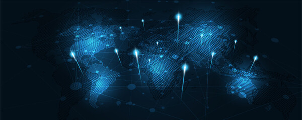 Global network connection World map abstract technology background global business innovation concept