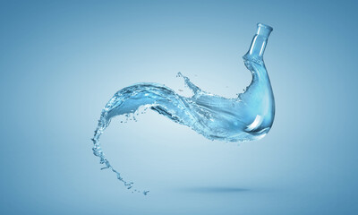 Fototapeta na wymiar Water splash out of glass bottle