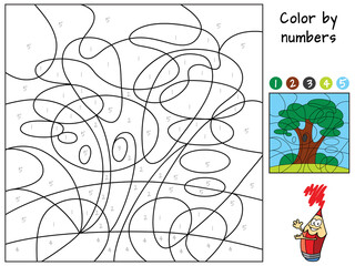 Tree. Color by numbers. Coloring book