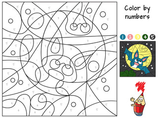 Funny little bat. Color by numbers. Coloring book