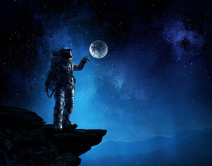 Astronaut walking on an unexplored planet