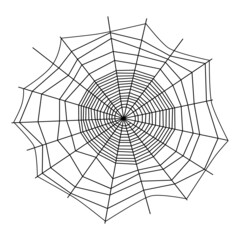 Lightweight fantastic spider web. Interlacing of threads. Insidious spidery trap black silhouette. Guide lines and signal lines as aerial webs. Halloween scary symbol. Poisonous arthropod sign.