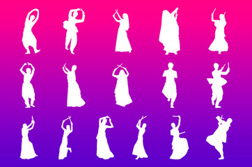 garba dance vector of couple playing Dandiya with purple background