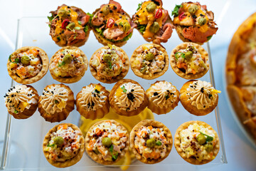 canapes, tartlets with pate and salad. delicious and simple snacks