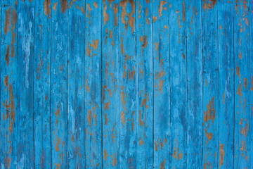 Fototapeta na wymiar blue wood texture background, top view wooden plank panel, peeling paint on wood