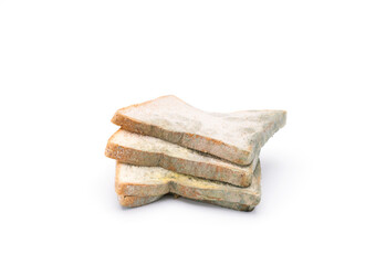 Mouldy bread isolated on white background.