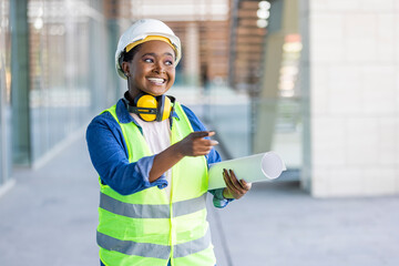 Shot of a young woman working at a construction site. Female construction engineer. Architect with...