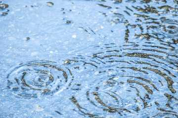 Drops of water in a puddle during the rain
