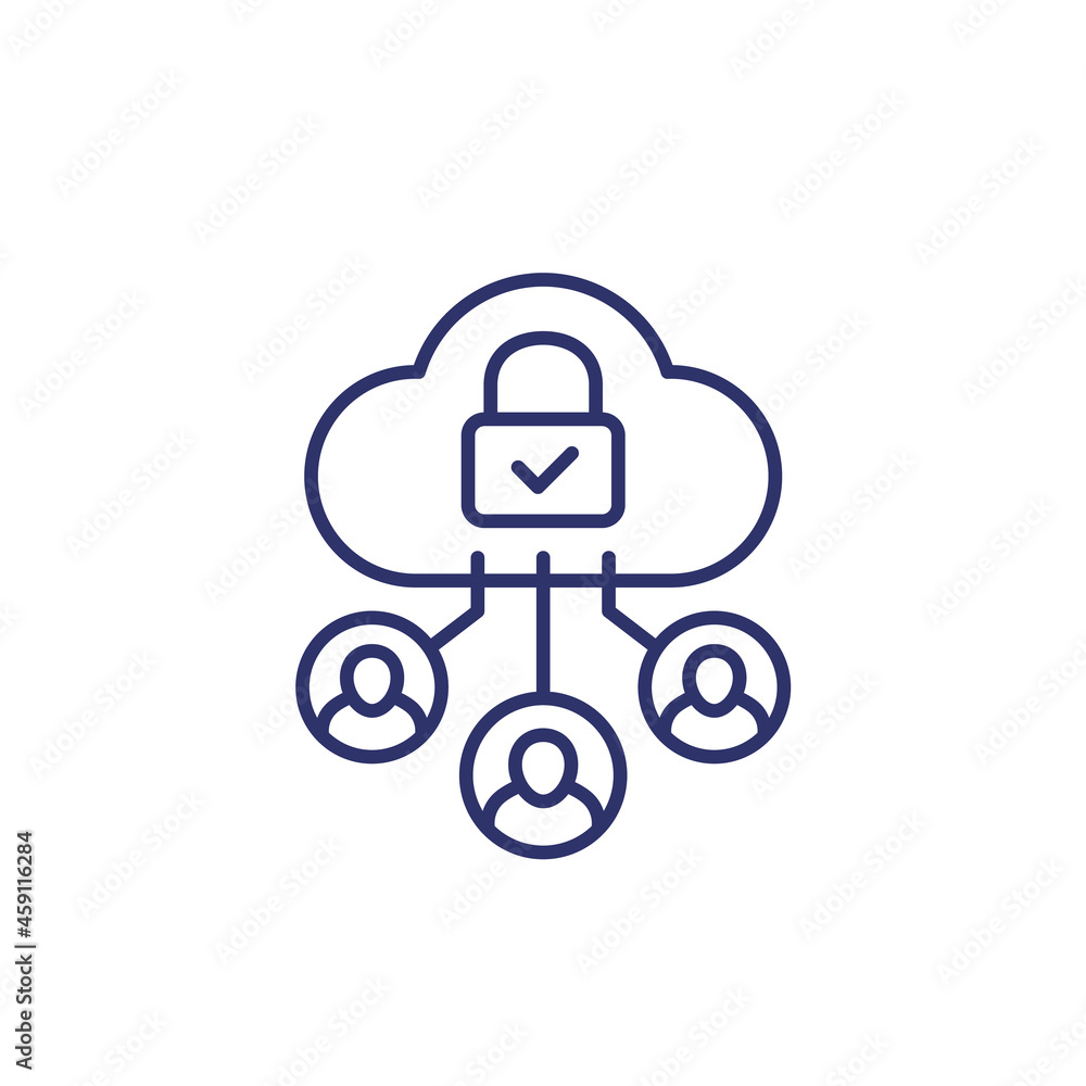 Poster personal data in cloud and privacy line icon