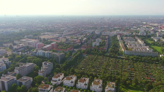 Munich: Aerial view of city in Germany and capital of Bavaria - landscape panorama of Europe from above