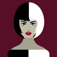 Portrait of beautiful girl with white and black hair
