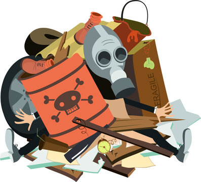 toxic waste pile with gas mask and fragile box clip art preview