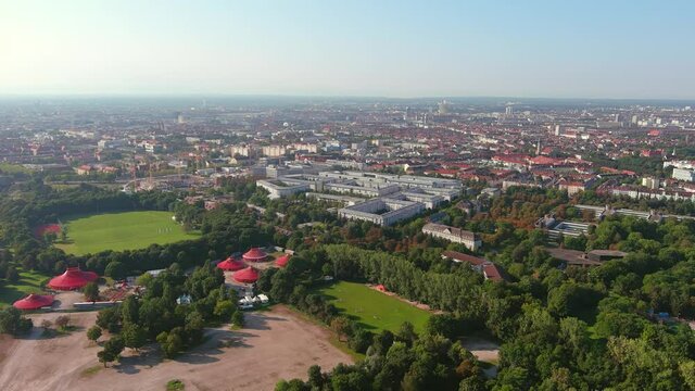 Munich: Aerial view of city in Germany and capital of Bavaria - landscape panorama of Europe from above