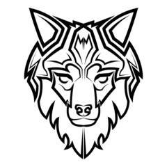 Black and white line art of wolf head. Good use for symbol, mascot, icon, avatar, tattoo, T Shirt design, logo or any design