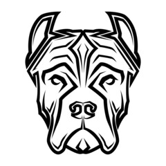 Black and white line art of pitbull dog head. Good use for symbol, mascot, icon, avatar, tattoo, T Shirt design, logo or any design