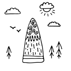 Hand drawn mountain and nature