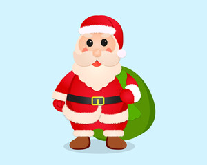 Santa Claus cartoon character with green bag of gifts