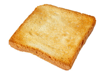 A slice of toasted bread on a white plate. Toasted bread. Isolate on white.