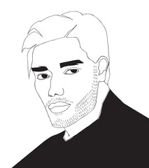 Vecor illustration with male character. Outline drawing.