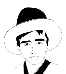 Vecor illustration with male character. Outline drawing.