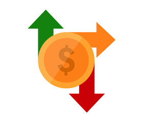 Dollar, profit, income reduction. increase, motion icon. Money symbol. Vector drawing.
