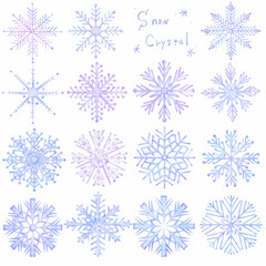 Fototapeta na wymiar 美しい雪の結晶のコレクション半立体バージョン白バックのイラストベクター素材