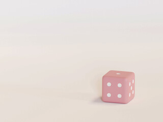 3d rendering dice with black dots hanging in half turn showing different numbers. Lucky dice. Board games. Money bets.