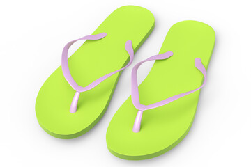 Beach green flip-flops or sandals isolated on white background.