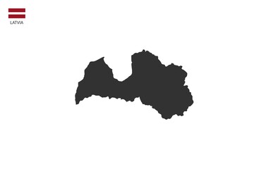 Latvia black shadow map vector on white background and country flag icon left corner.