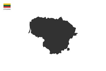 Obraz premium Lithuania black shadow map vector on white background and country flag icon left corner.